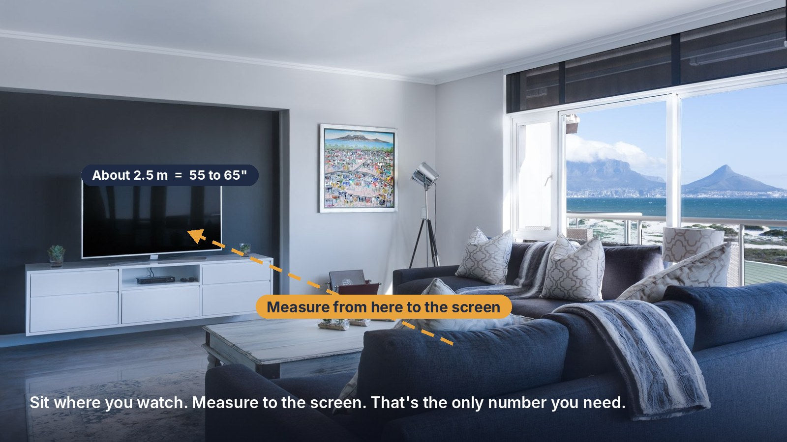 Measure TV viewing distance from the sofa