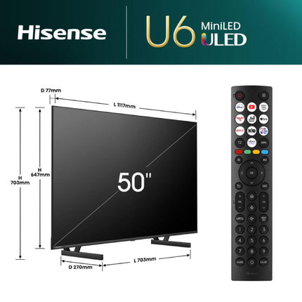 Hisense 50 Inch U6N ULED MiniLED Smart 4K TV 50U6NQTUK