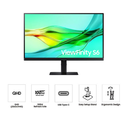 Samsung 27 Inch Monitor 100Hz ViewFinity S60UD, USB-C, QHD Monitor LS27D604